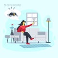 No internet connection vector illustration concept, slow network connection, Modern flat design concept of women looking for signa