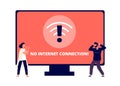 No internet connection. Wireless connectivity disconnect, error connection wifi. Annoyed people and unpluged computer Royalty Free Stock Photo