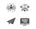 No internet, Paper plane and Recruitment icons. Web tutorials sign. Bandwidth meter, Airplane, Manager change. Vector
