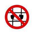 No jail. Freedom for prisoners. Prohibition sign. Forbidden round sign. Vector illustration
