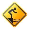 No jumping into water hazard warning yellow sign. Vector Royalty Free Stock Photo