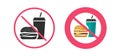 No junk food and drink sign icon vector graphic illustration set flat cartoon shape silhouette image clipart, fastfood meal