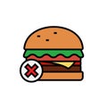 No junk food icon. burger with cross symbol for healthy diet illustration. simple graphic