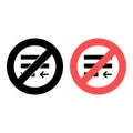 No justify, text icon. Simple glyph, flat of text editor ban, prohibition, embargo, interdict, forbiddance icons for ui and