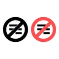 No justify text icon. Simple glyph, flat of text editor ban, prohibition, embargo, interdict, forbiddance icons for ui and
