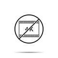 No 4k movie, tape, frame icon. Simple thin line, outline vector of cinema ban, prohibition, embargo, interdict, forbiddance icons Royalty Free Stock Photo