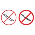 No knife line and glyph icon, prohibited and forbidden, no sharp sign, vector graphics, a linear pattern on a white Royalty Free Stock Photo