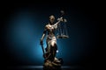 No law or dictatorship concept. The Statue of Justice with anti-riot police helmet holding scale. Creative artwork decoration with