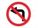 No left turn road sign vector art white background Royalty Free Stock Photo