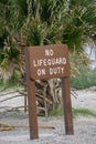 No life guard on duty sign on state beach Royalty Free Stock Photo