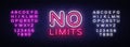 No Limits Neon Text Vector. No Limits neon sign, design template, modern trend design, night neon signboard, night