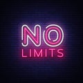 No Limits Neon Text Vector. No Limits neon sign, design template, modern trend design, night neon signboard, night