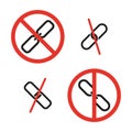 No linking Vector symbol. Disconnected chains prohibited. Red circle and line. Isolation concept.