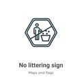 No littering sign outline vector icon. Thin line black no littering sign icon, flat vector simple element illustration from