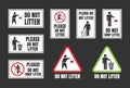 No littering vector igns, do not throw rubbish icons