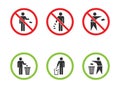 Do not litter vector signs set, keep clean icons