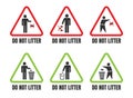 Do not litter triangle signs set, keep clean icons