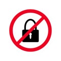 No lock flat symbol vector icon. Forbidden sign isolated on white background.illustration Royalty Free Stock Photo