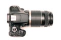 No logos digital SLR camera with large telephoto lens. Top view, studio shooting Royalty Free Stock Photo