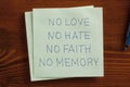 No love,no hate handwritten on a note Royalty Free Stock Photo