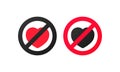 No love sign. Vector illustration of red crossed out circular prohibited sign with heart icon inside. Lack of love pictogram.