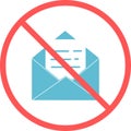 No mail sign or no shipping flat vector icon isolated in white background for apps mobile, print and websites. Warning label. Royalty Free Stock Photo