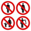 No man sign, No woman sign, Parent and child sign, No littering