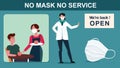 No mask no service. A waiter in a face mask holds a tray in his hand. Restaurant customer service