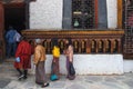 Bhutanese People rotating prayer wheels , Thimphu , Bhutan Royalty Free Stock Photo