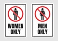 Men only and women only signs, no men and no women label