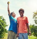 No mercy when it comes to water balloons. adorable young boys playing with water balloons outdoors. Royalty Free Stock Photo