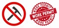 No Mining Tools Icon with Distress Work Permit Seal