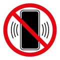 no mobile phone sign, vector red crossed out circle symbol with telephone illustration Royalty Free Stock Photo