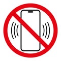 no mobile phone sign, vector red crossed out circle symbol with telephone illustration Royalty Free Stock Photo