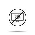 No monitor movie, camera icon. Simple thin line, outline vector of cinema ban, prohibition, embargo, interdict, forbiddance icons