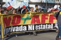 `No More AFP`. Chilean people in a massive protest at Puerto Montt. Protesters with chilean flag