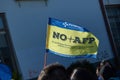 `No More AFP`. Chilean people in a massive protest at Puerto Montt. Protesters with chilean flag