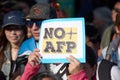 `No More AFP`. Chilean people in a massive protest at Puerto Montt. Protesters with chilean flag