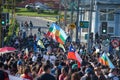 `No More AFP`. Chilean people in a massive protest at Puerto Montt. Protesters with chilean flag