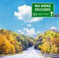 NO MORE EXCUSES road sign against clear blue sky