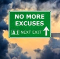 NO MORE EXCUSES road sign against clear blue sky