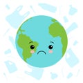 No more plastic sad earth cartoon vector illustration kawaii style Royalty Free Stock Photo