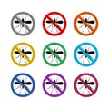 No mosquito sign. Stop mosquito sign color set isolated on white background Royalty Free Stock Photo