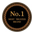 No.1 most trusted brand word and circle laurel on circle badge vector. Minimalist style, Simple design, black and yellow color.