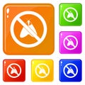 No moth sign icons set vector color