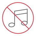 No music thin line icon, prohibition and forbidden