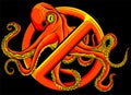No Octopus Symbol Isolated on black background. Underwater Animal Vector Illustration Prohibition Stop Sign.