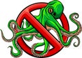 No Octopus Symbol Isolated on White Background. Underwater Animal Vector Illustration Prohibition Stop Sign.