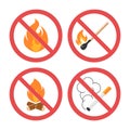 No open fire or smoking vector icons in flat style Royalty Free Stock Photo