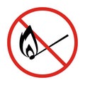 No open flame sign. No fire, No access with open flame prohibition sign. Red, black and white  illustration. Royalty Free Stock Photo